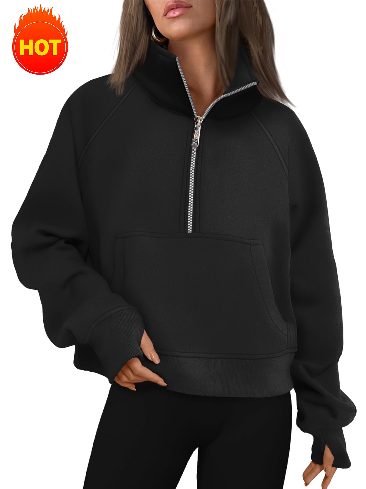 Womens Sweatshirts Half Zip Cropped Pullover Fleece Quarter Zipper Hoodies Fall outfits Clothes Thumb Hole