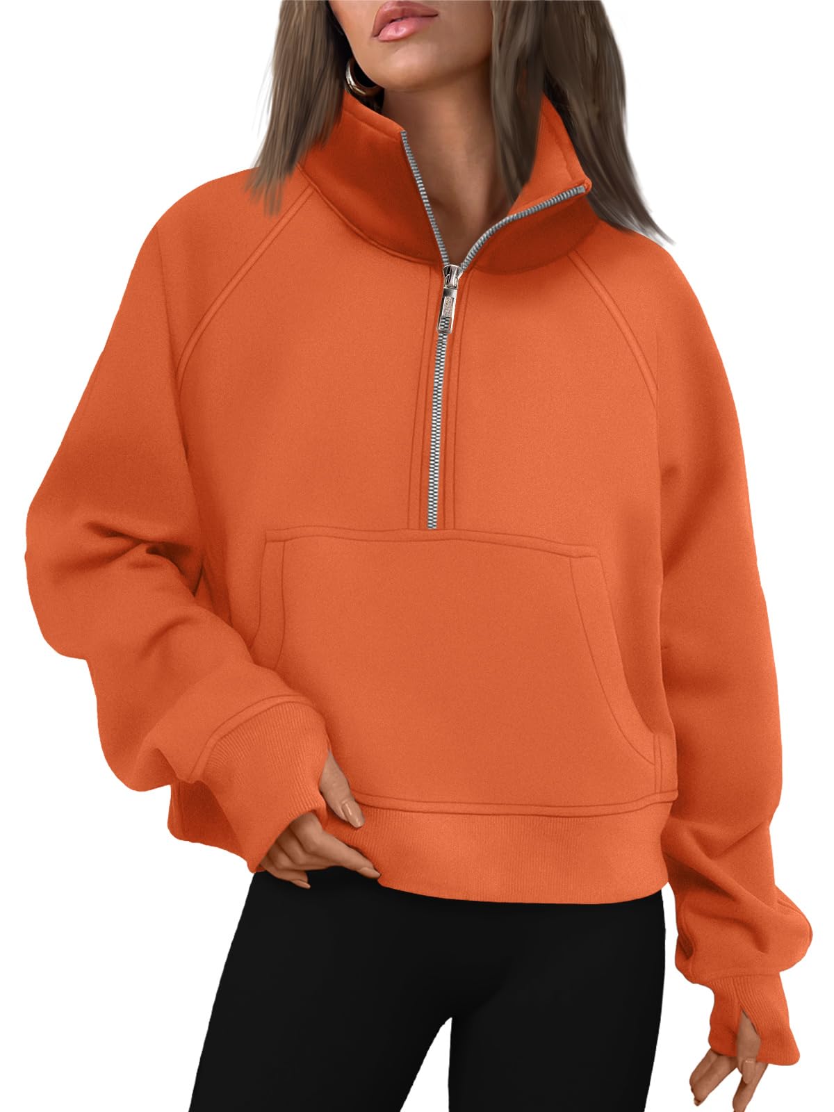 Womens Sweatshirts Half Zip Cropped Pullover Fleece Quarter Zipper Hoodies Fall outfits Clothes Thumb Hole