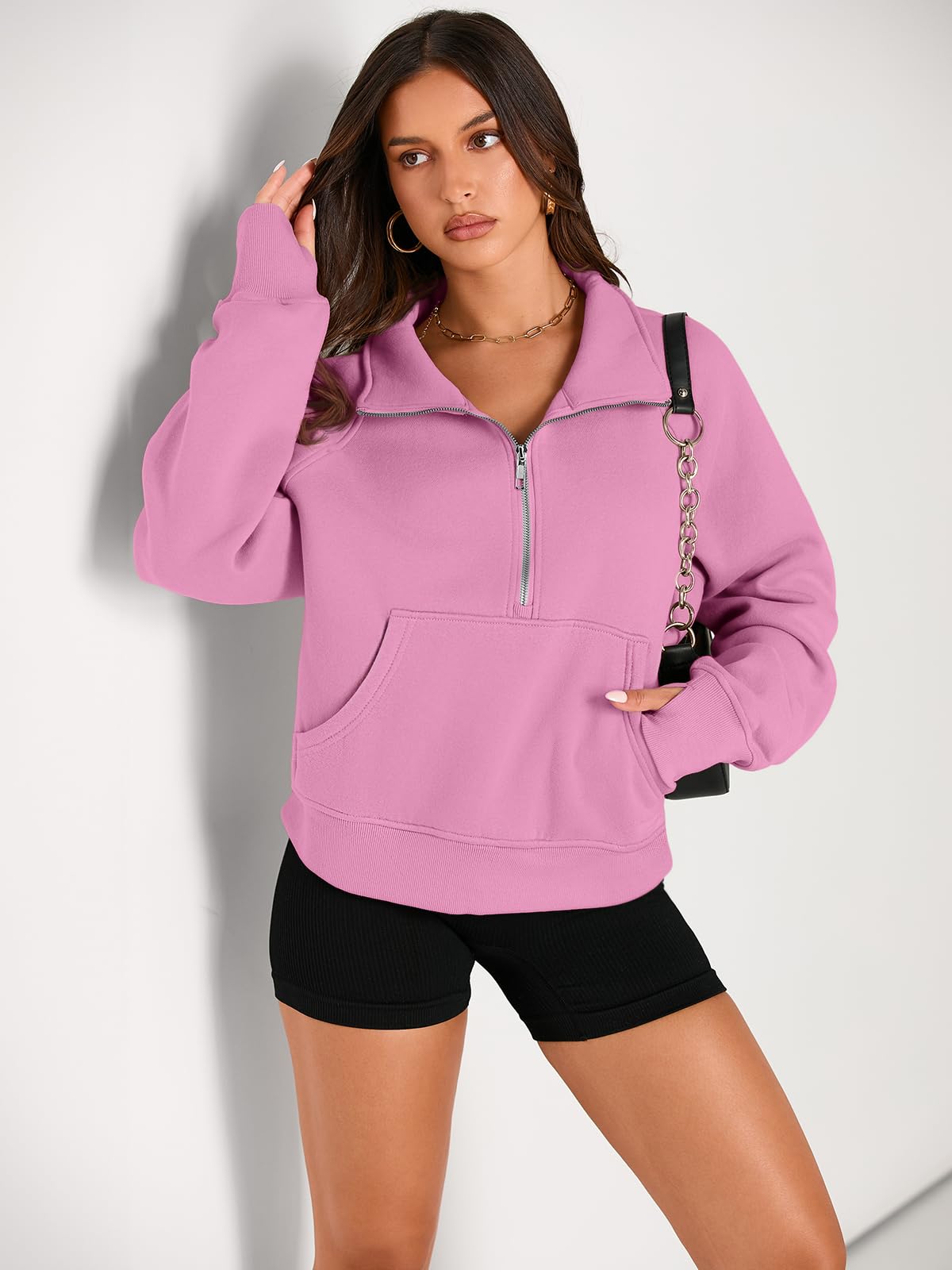 Womens Sweatshirts Half Zip Cropped Pullover Fleece Quarter Zipper Hoodies Fall outfits Clothes Thumb Hole