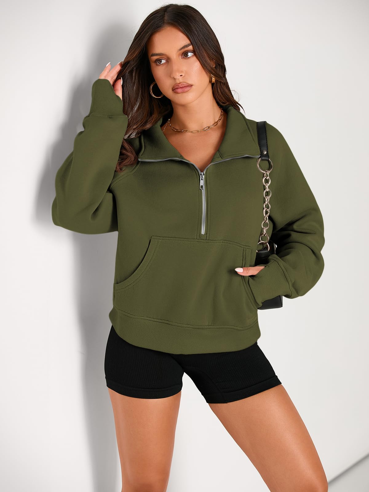 Womens Sweatshirts Half Zip Cropped Pullover Fleece Quarter Zipper Hoodies Fall outfits Clothes Thumb Hole