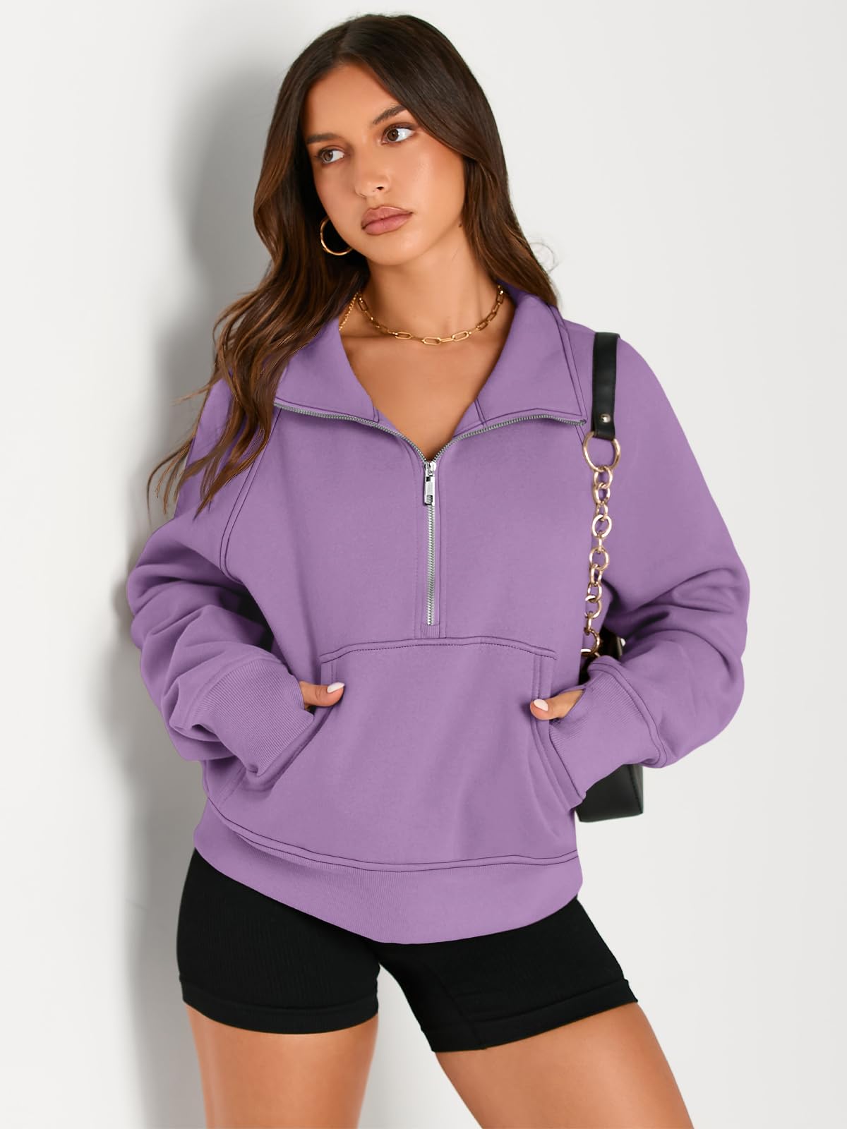 Womens Sweatshirts Half Zip Cropped Pullover Fleece Quarter Zipper Hoodies Fall outfits Clothes Thumb Hole