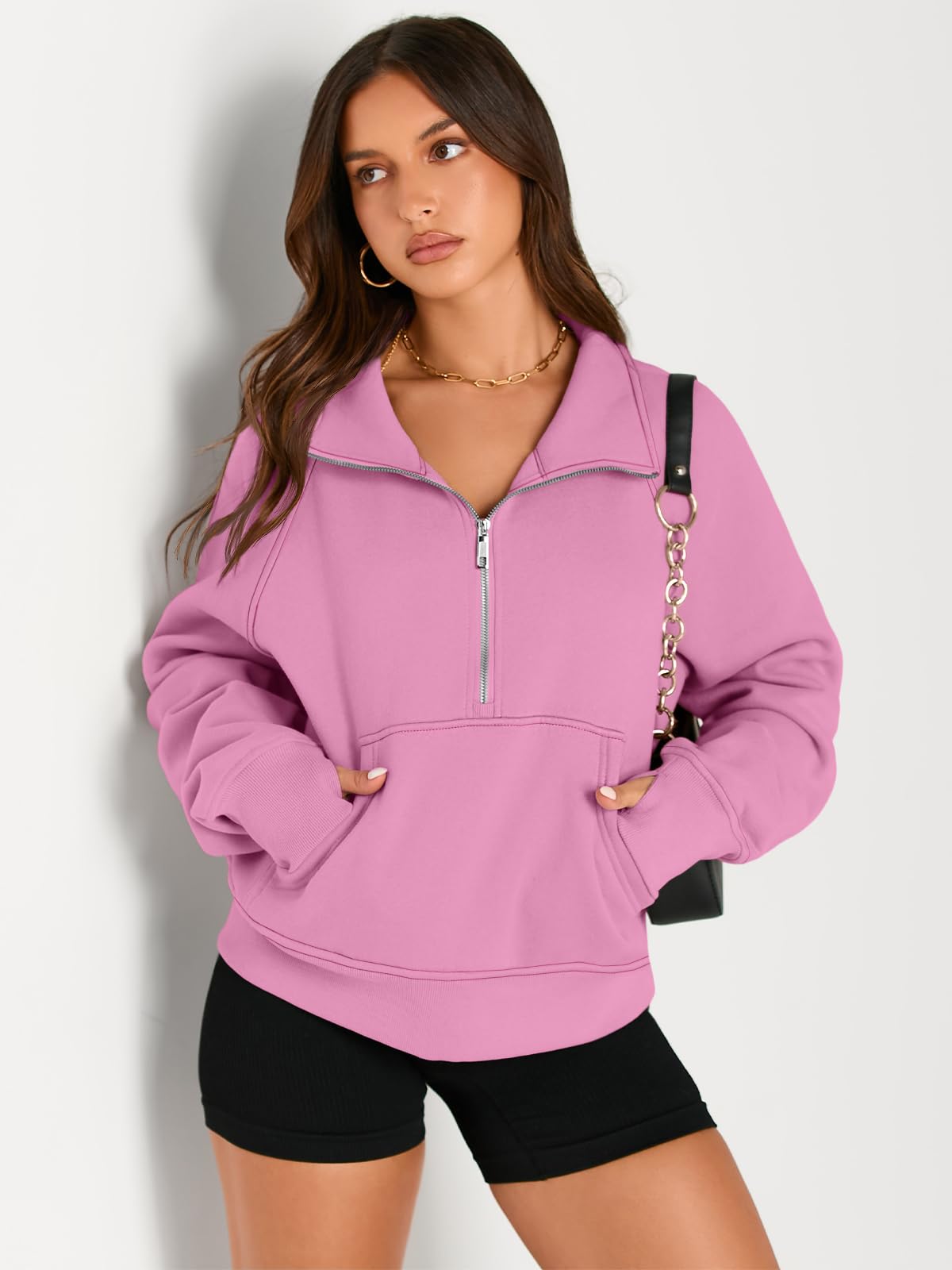 Womens Sweatshirts Half Zip Cropped Pullover Fleece Quarter Zipper Hoodies Fall outfits Clothes Thumb Hole