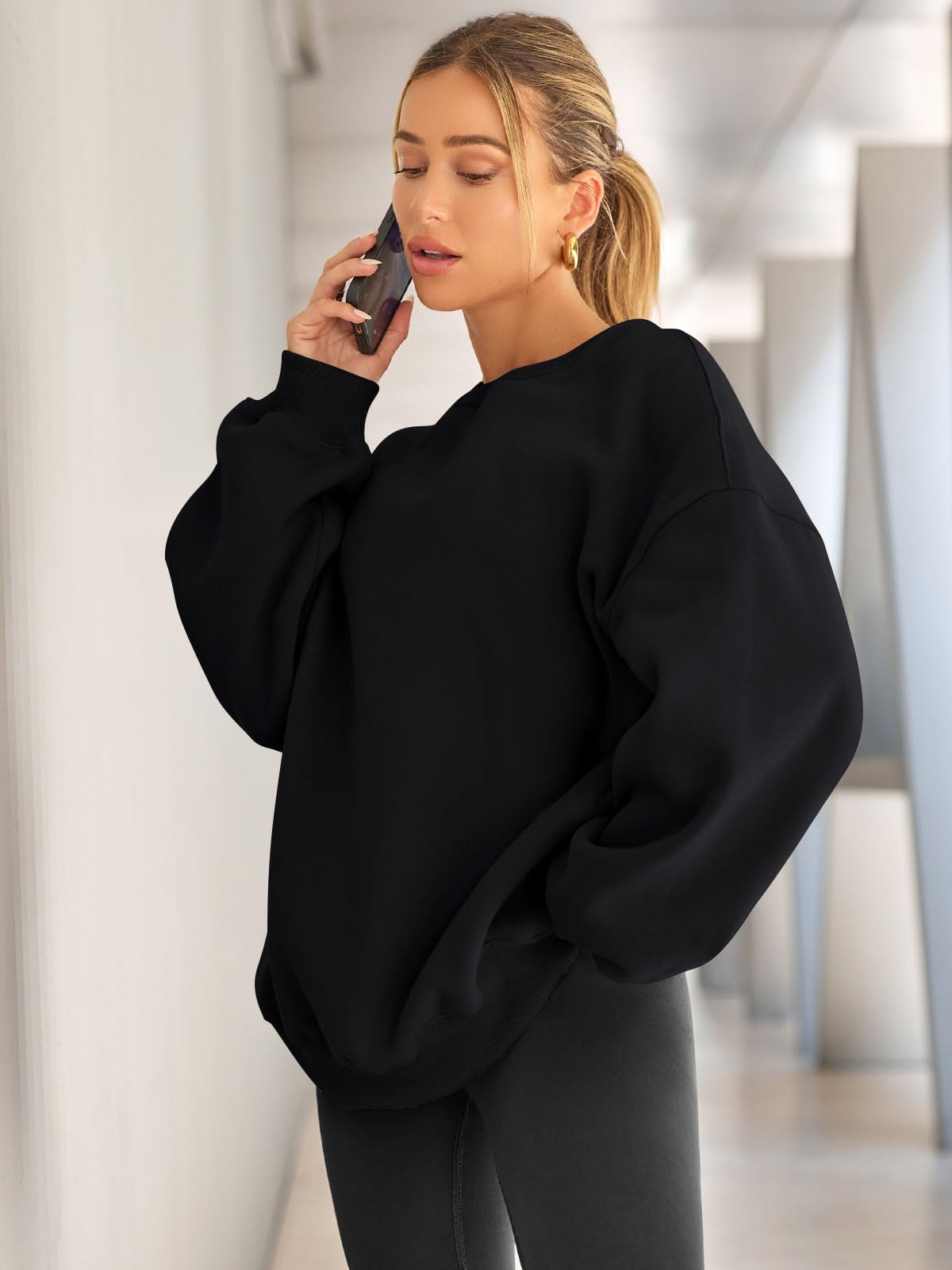 Womens Oversized Sweatshirts Hoodies Fleece Crew Neck Pullover Sweaters Casual Comfy Fall Fashion Outfits Clothes 2024
