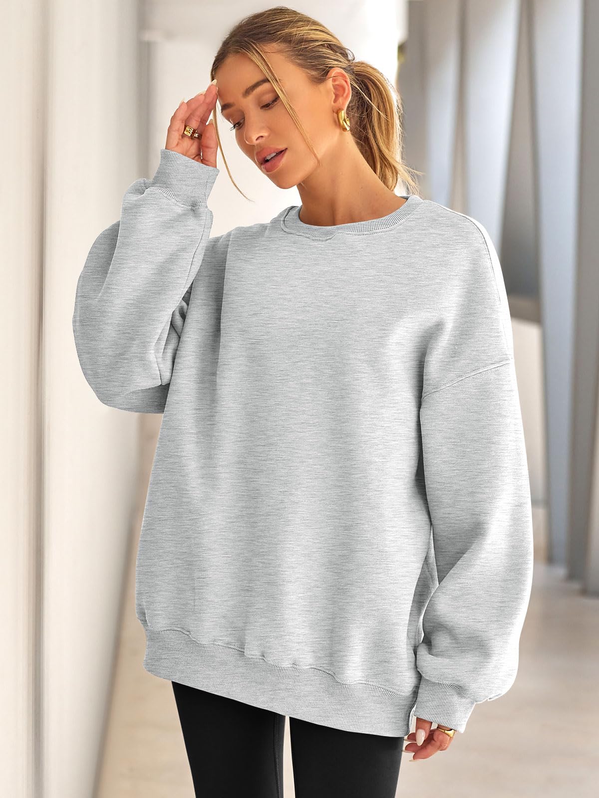 Womens Oversized Sweatshirts Hoodies Fleece Crew Neck Pullover Sweaters Casual Comfy Fall Fashion Outfits Clothes 2024