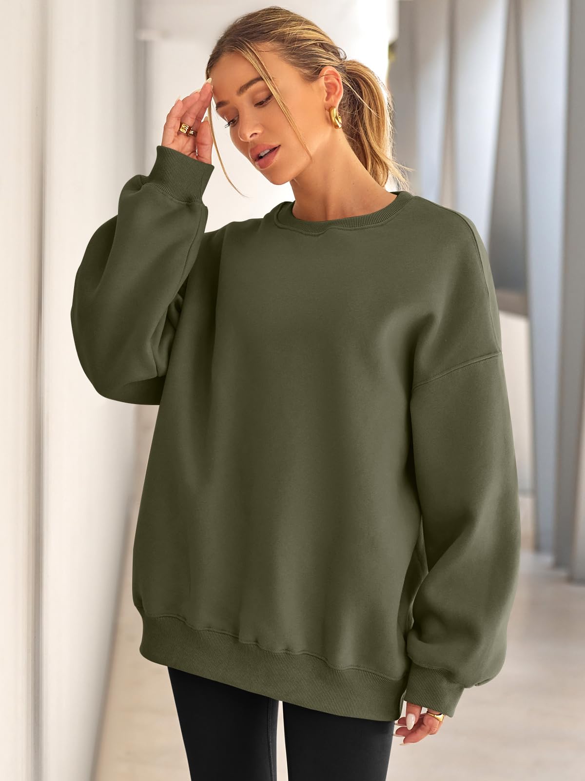 Womens Oversized Sweatshirts Hoodies Fleece Crew Neck Pullover Sweaters Casual Comfy Fall Fashion Outfits Clothes 2024