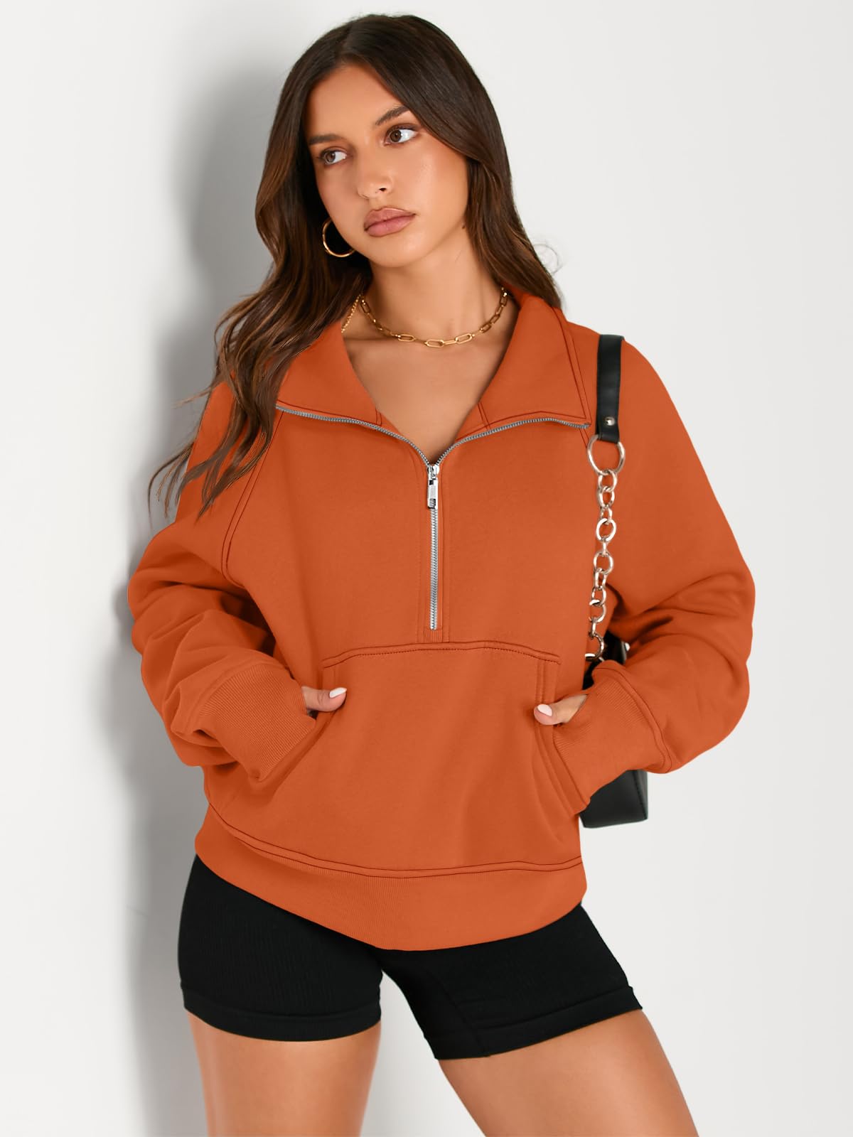 Womens Sweatshirts Half Zip Cropped Pullover Fleece Quarter Zipper Hoodies Fall outfits Clothes Thumb Hole