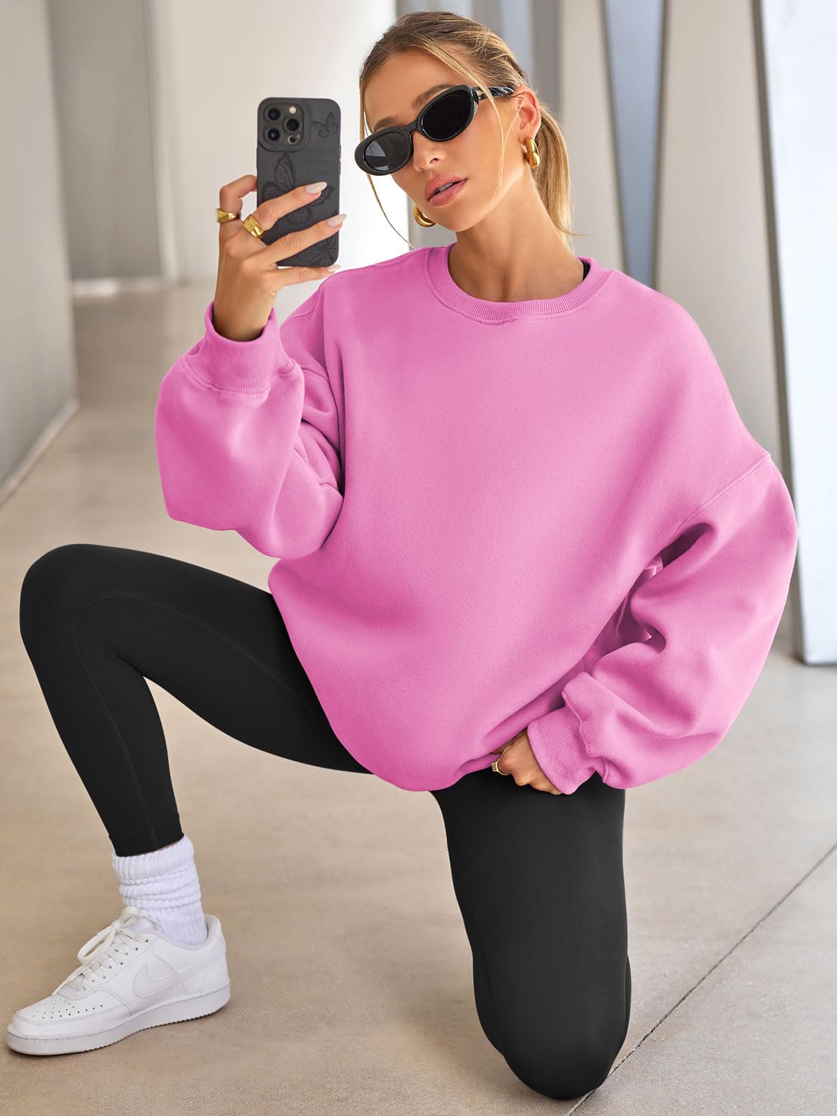 Womens Oversized Sweatshirts Hoodies Fleece Crew Neck Pullover Sweaters Casual Comfy Fall Fashion Outfits Clothes 2024