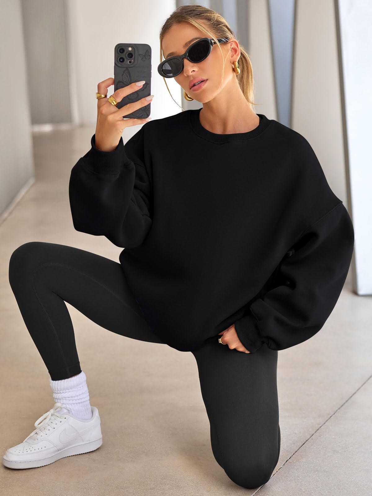 Womens Oversized Sweatshirts Hoodies Fleece Crew Neck Pullover Sweaters Casual Comfy Fall Fashion Outfits Clothes 2024