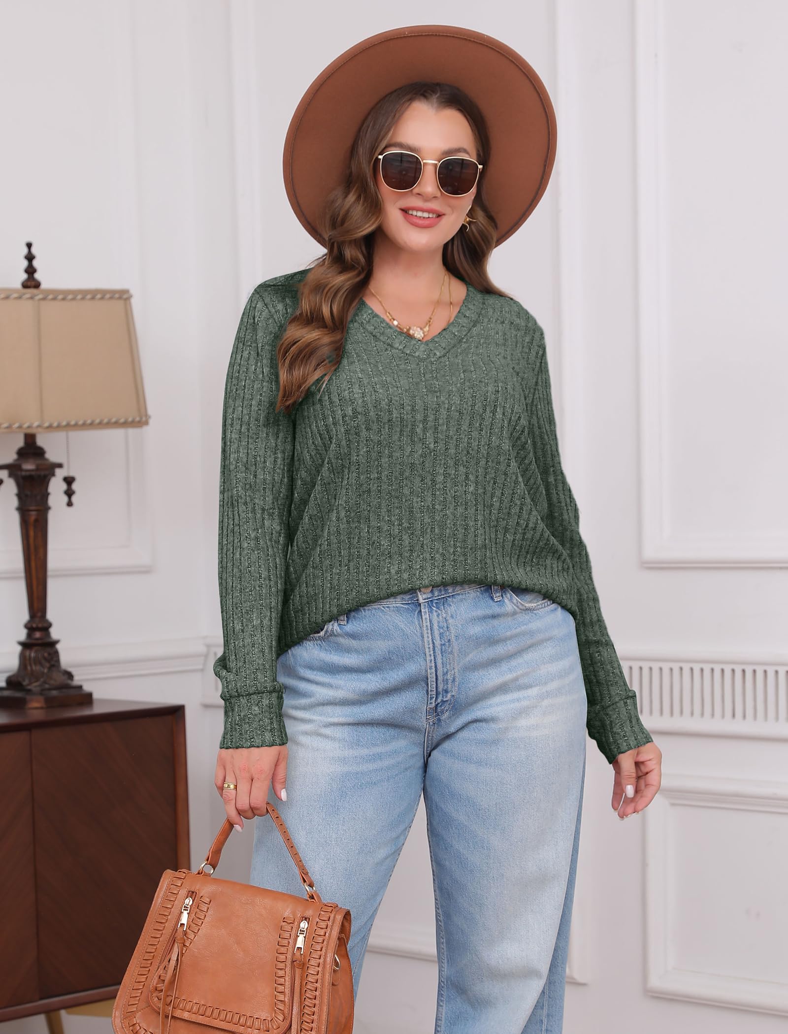 V Neck Long Sleeve Shirts for Women Casual Fall Tops Lightweight Tunic Sweaters Fashion Clothes 2024