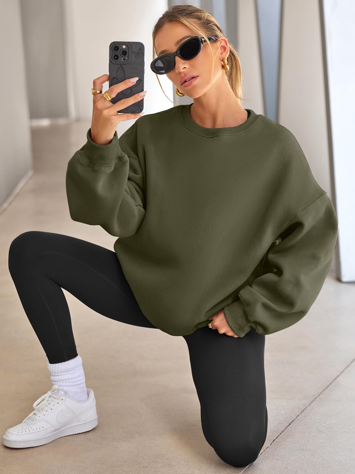 Womens Oversized Sweatshirts Hoodies Fleece Crew Neck Pullover Sweaters Casual Comfy Fall Fashion Outfits Clothes 2024