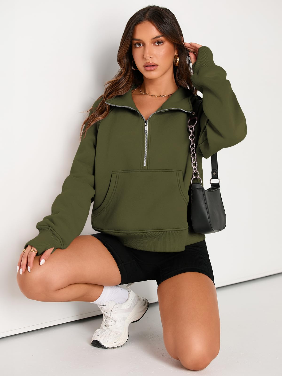 Womens Sweatshirts Half Zip Cropped Pullover Fleece Quarter Zipper Hoodies Fall outfits Clothes Thumb Hole