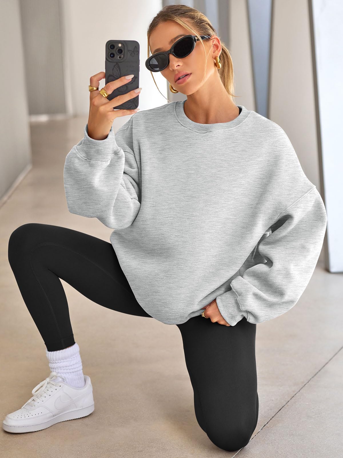 Womens Oversized Sweatshirts Hoodies Fleece Crew Neck Pullover Sweaters Casual Comfy Fall Fashion Outfits Clothes 2024
