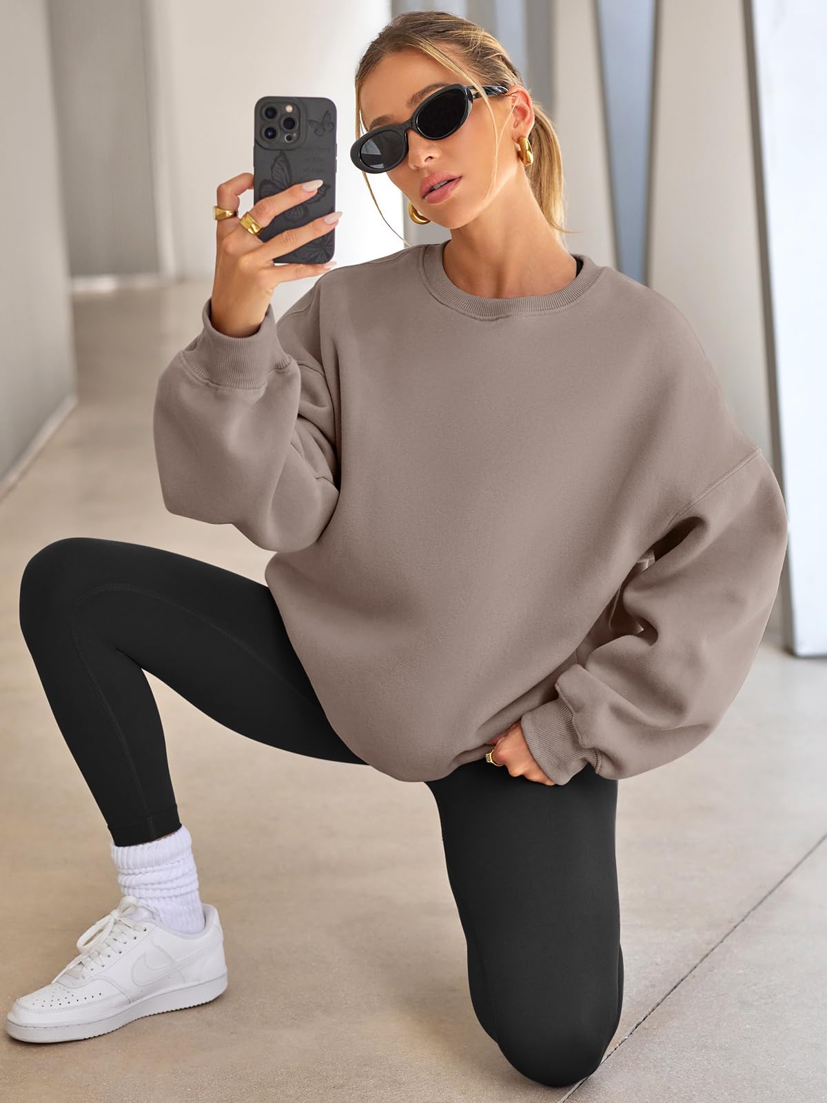 Womens Oversized Sweatshirts Hoodies Fleece Crew Neck Pullover Sweaters Casual Comfy Fall Fashion Outfits Clothes 2024