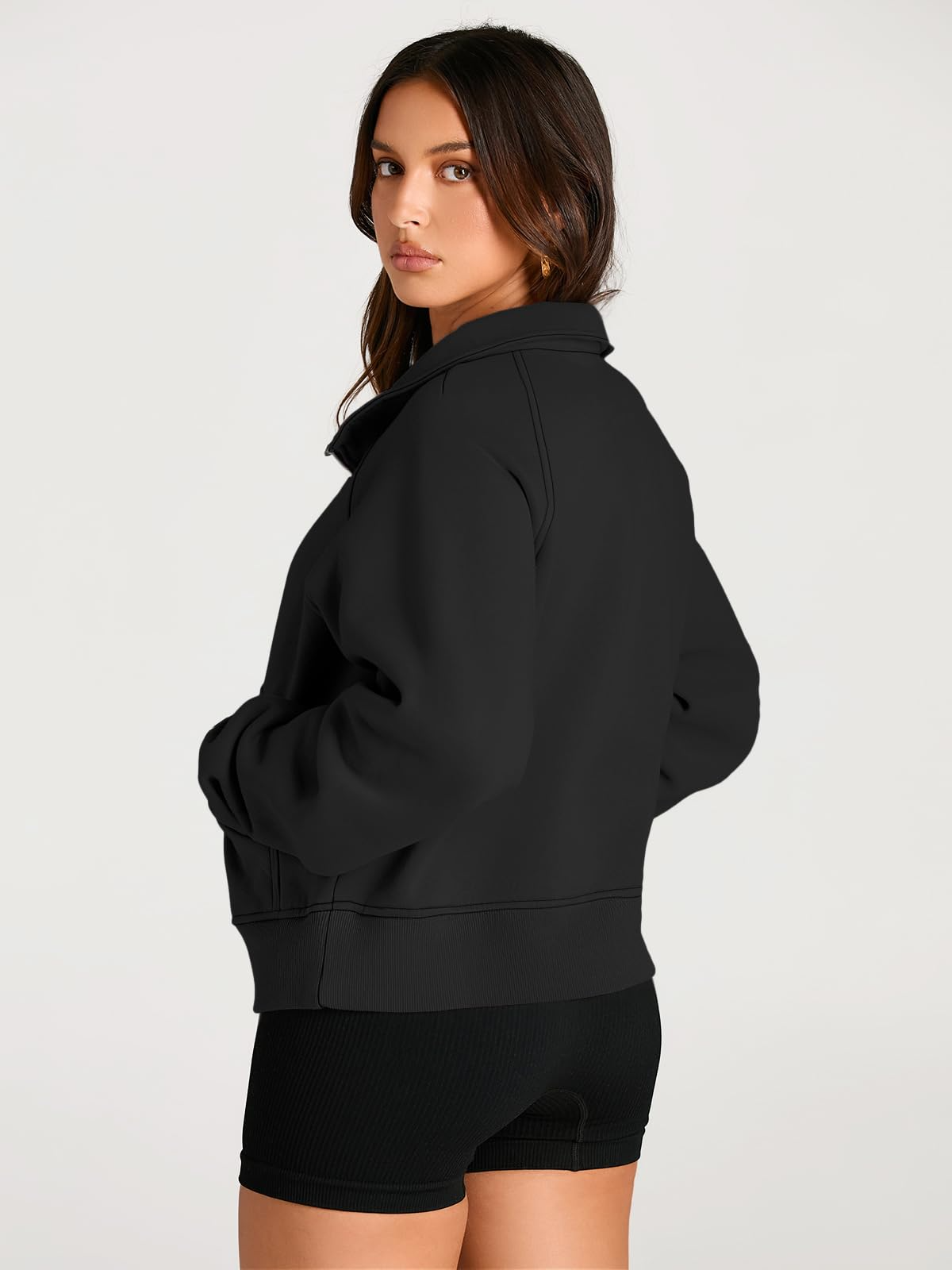 Womens Sweatshirts Half Zip Cropped Pullover Fleece Quarter Zipper Hoodies Fall outfits Clothes Thumb Hole