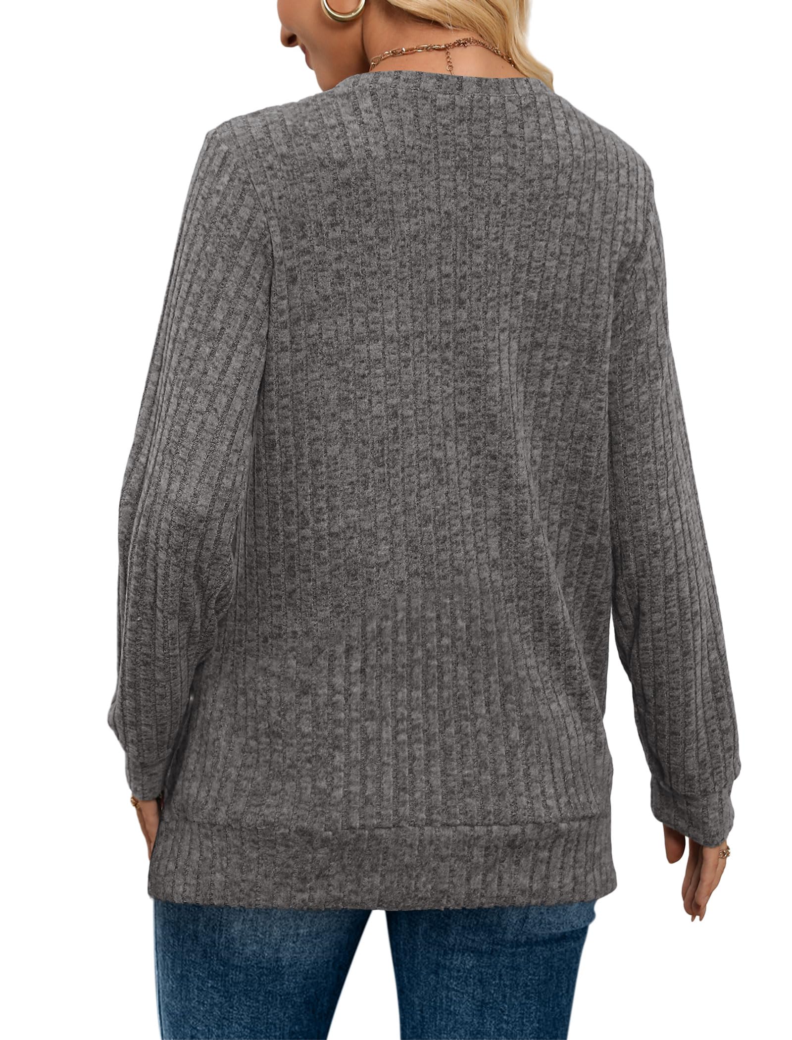 V Neck Long Sleeve Shirts for Women Casual Fall Tops Lightweight Tunic Sweaters Fashion Clothes 2024