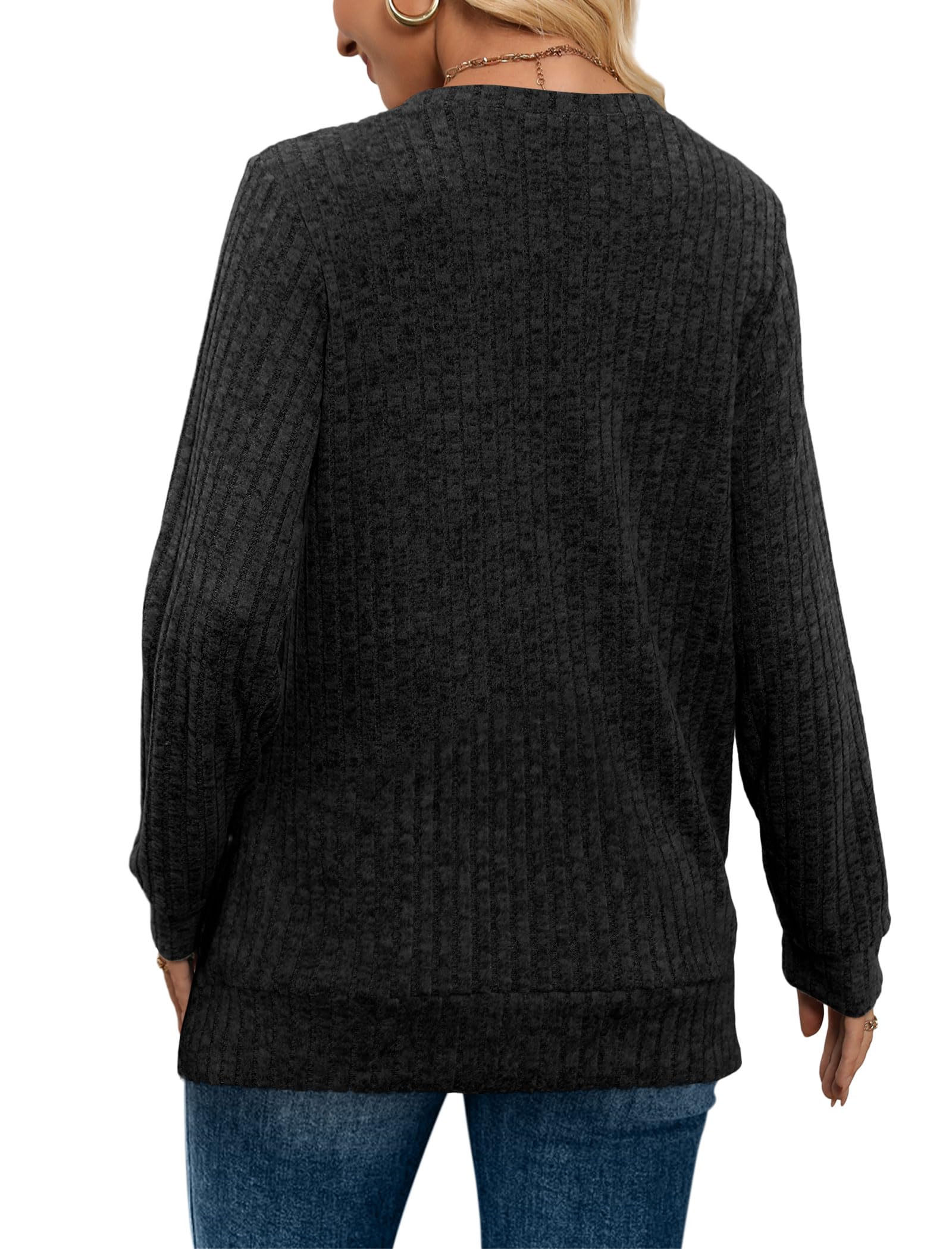 V Neck Long Sleeve Shirts for Women Casual Fall Tops Lightweight Tunic Sweaters Fashion Clothes 2024
