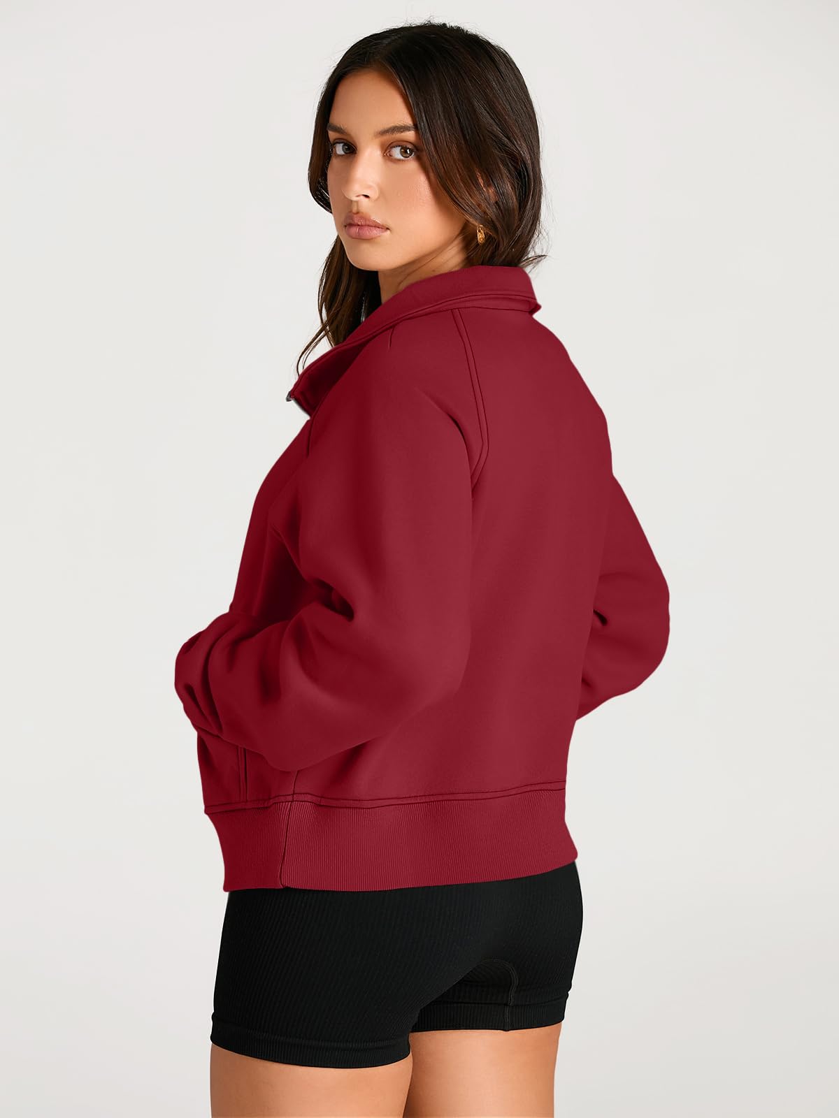 Womens Sweatshirts Half Zip Cropped Pullover Fleece Quarter Zipper Hoodies Fall outfits Clothes Thumb Hole