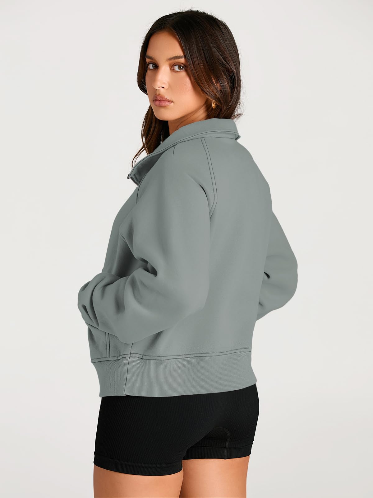 Womens Sweatshirts Half Zip Cropped Pullover Fleece Quarter Zipper Hoodies Fall outfits Clothes Thumb Hole