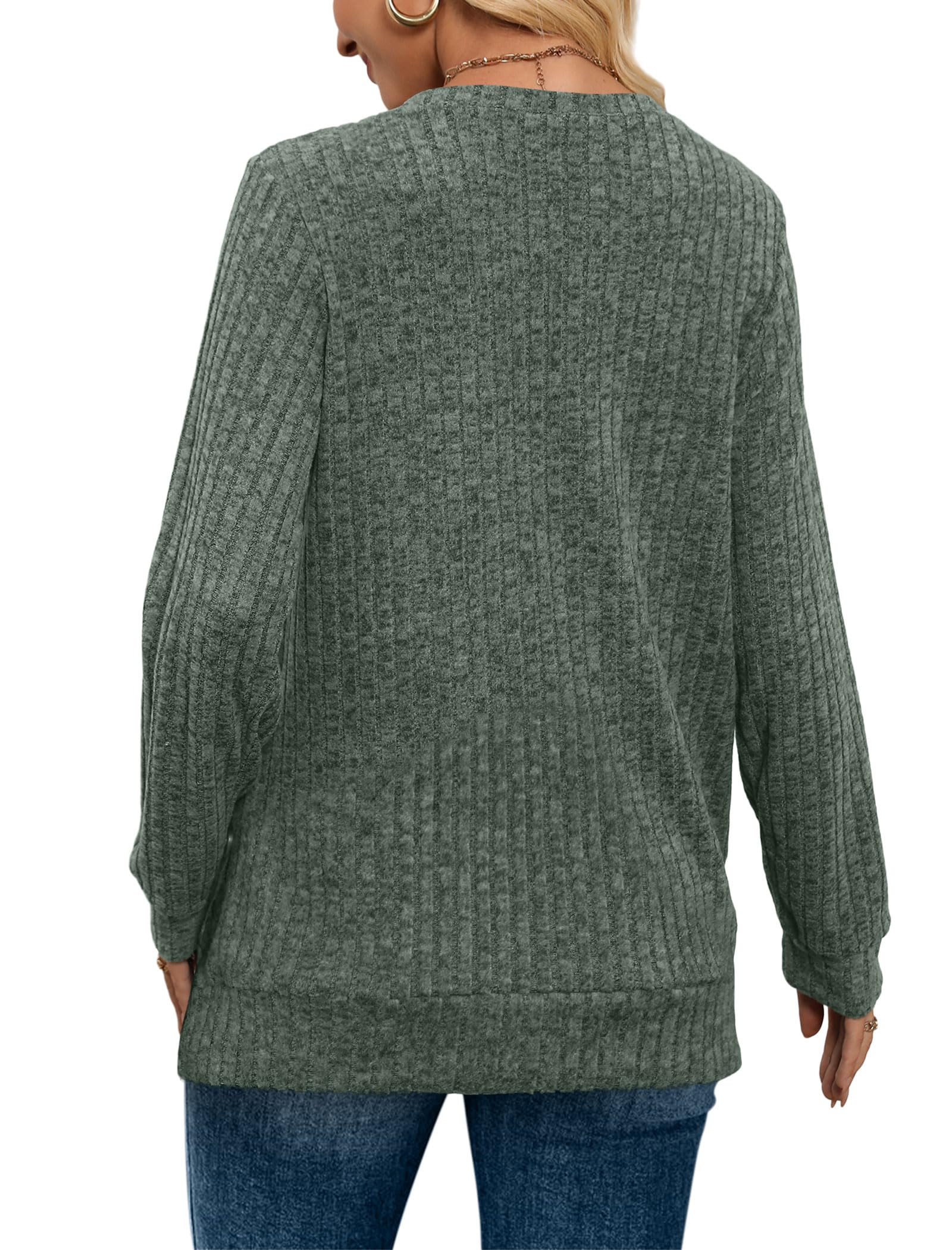 V Neck Long Sleeve Shirts for Women Casual Fall Tops Lightweight Tunic Sweaters Fashion Clothes 2024