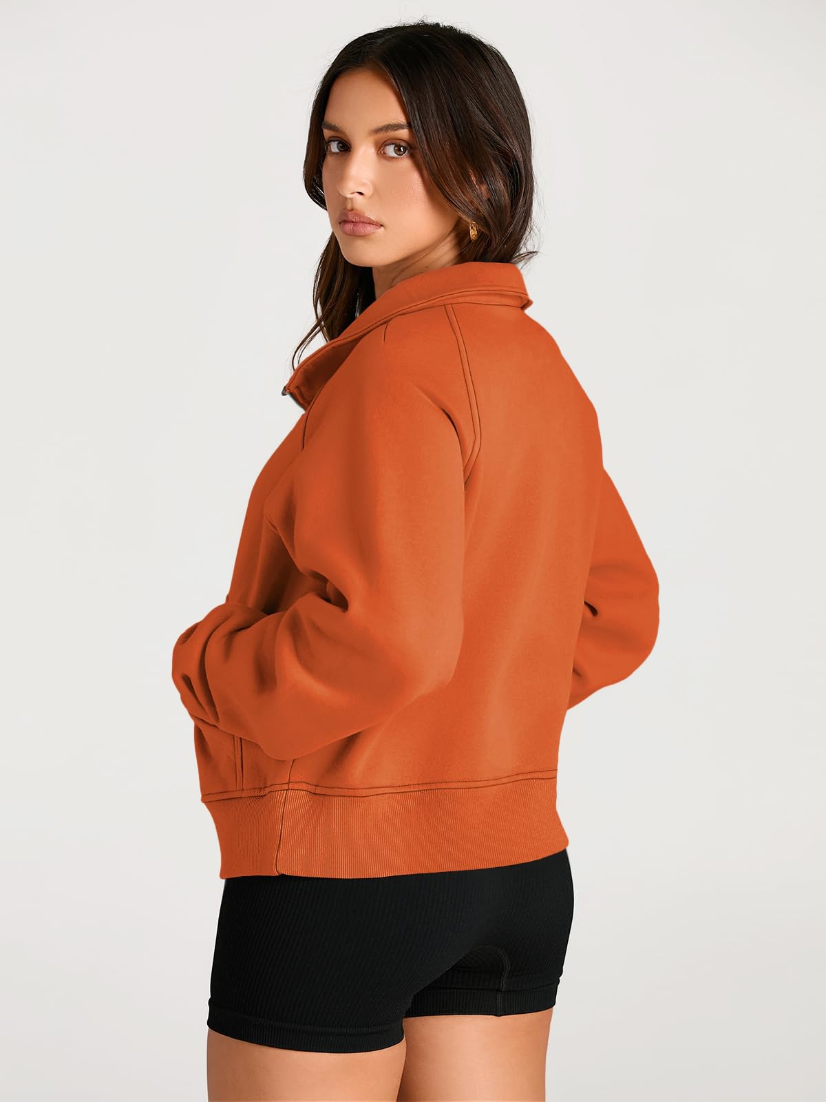 Womens Sweatshirts Half Zip Cropped Pullover Fleece Quarter Zipper Hoodies Fall outfits Clothes Thumb Hole