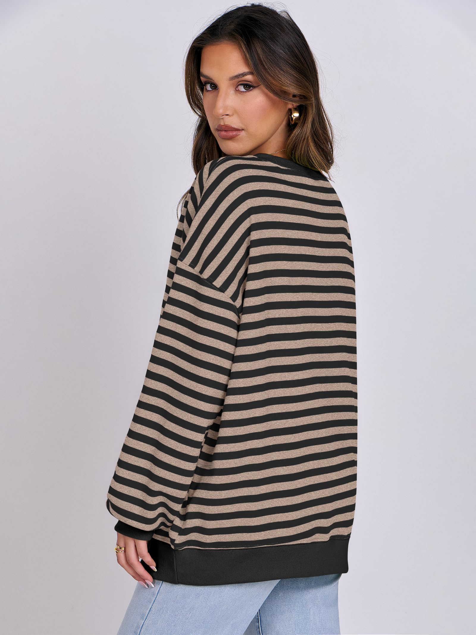 Women Striped Oversized Sweatshirt Long Sleeve Crewneck Hoodies Shirts 2024 Fall Pullover Top Trendy Preppy Clothes