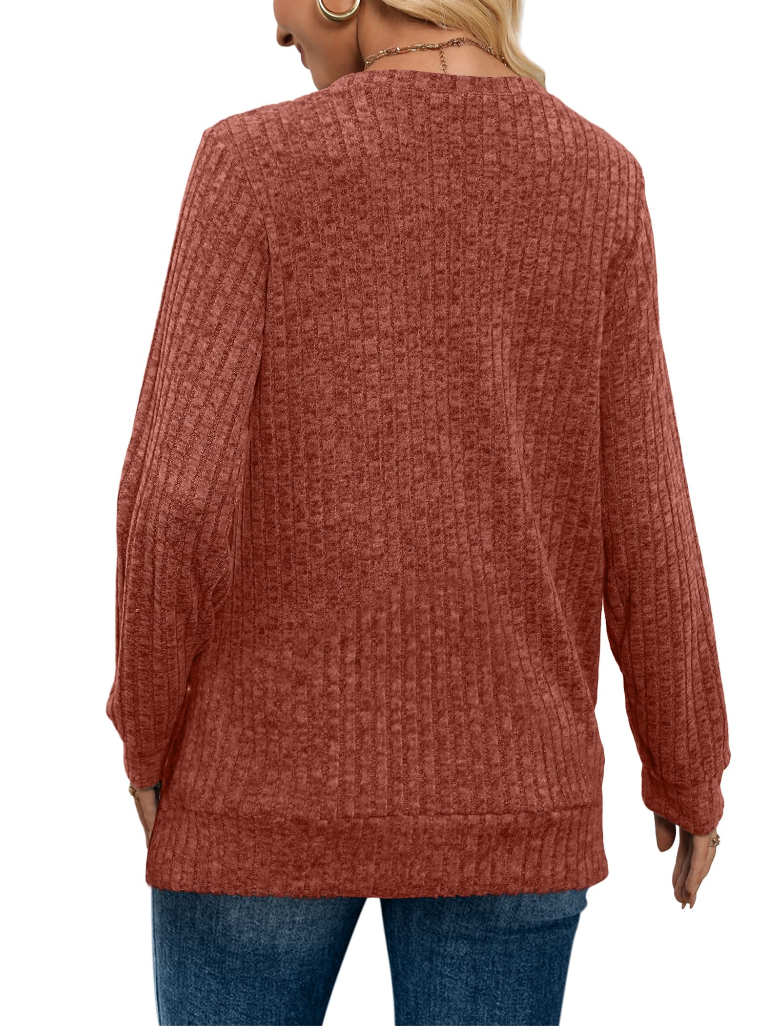 V Neck Long Sleeve Shirts for Women Casual Fall Tops Lightweight Tunic Sweaters Fashion Clothes 2024