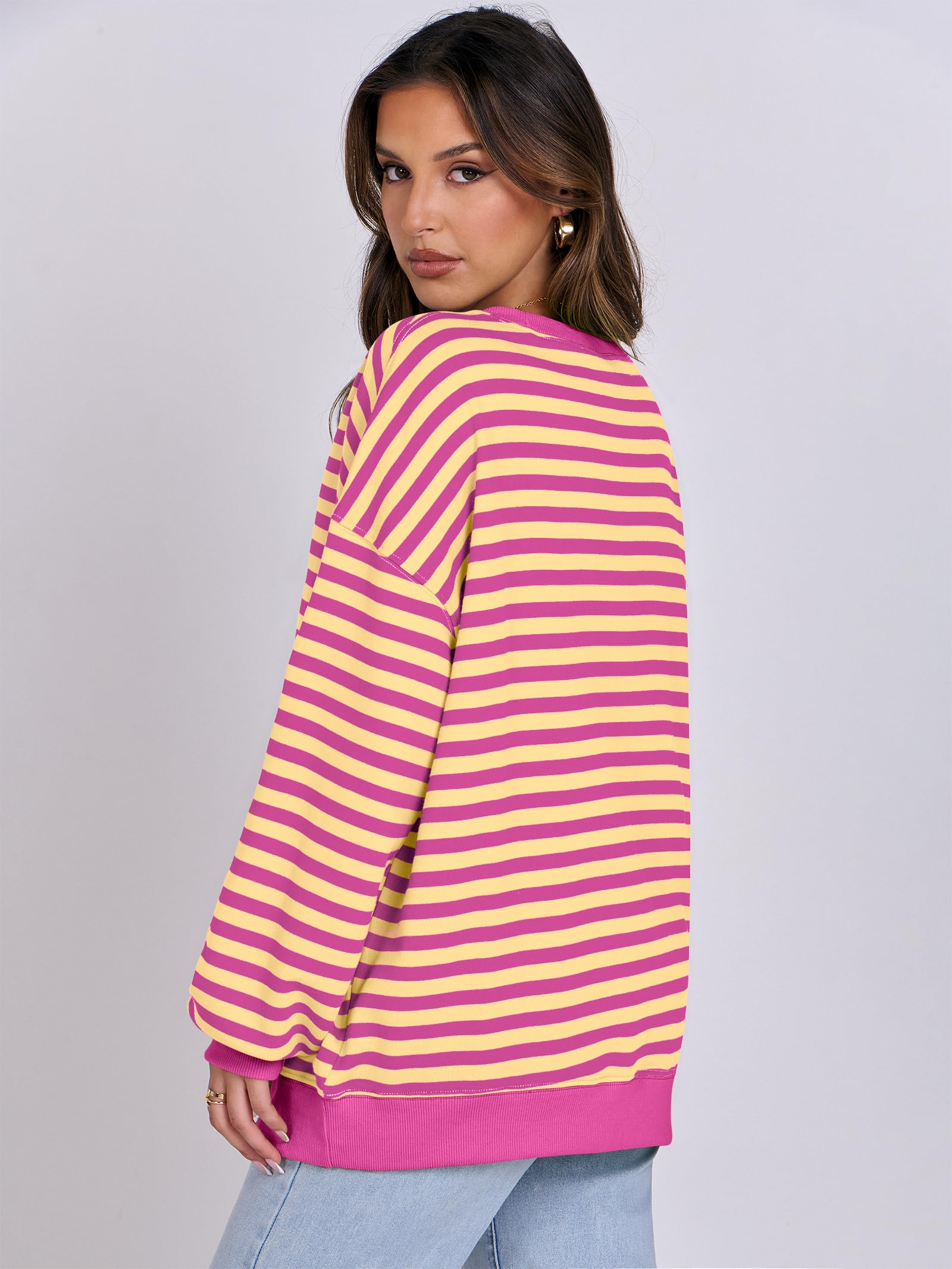 Women Striped Oversized Sweatshirt Long Sleeve Crewneck Hoodies Shirts 2024 Fall Pullover Top Trendy Preppy Clothes